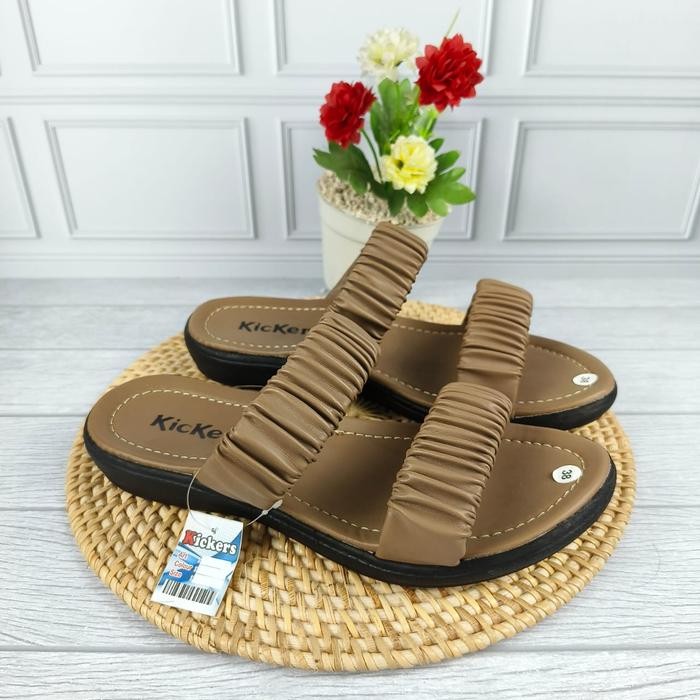 JTTOP" SANDAL SELOP KICKERS WANITA KERUT BAN DUA. SANDAL KICKERS WEDGES IMPORT KARET. SENDAL SLOP
