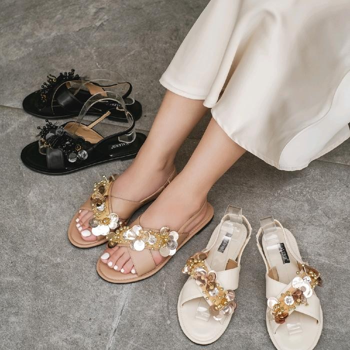 JTTOP" V33-316 VALERIE SANDAL FLAT TALI BELAKANG IMPORT BAHAN DOVE SIZE 36-40 SENDAL WANITA