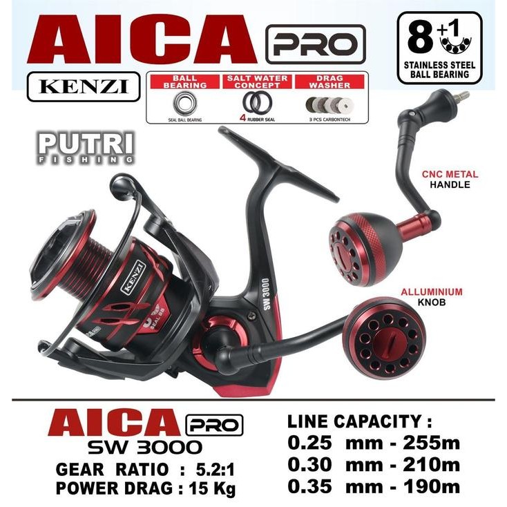 Limited EDition Kenzi Spinning Aica 1000 2000 3000 5000 6000 Reel SW 3 Carbonte Power Handle 4