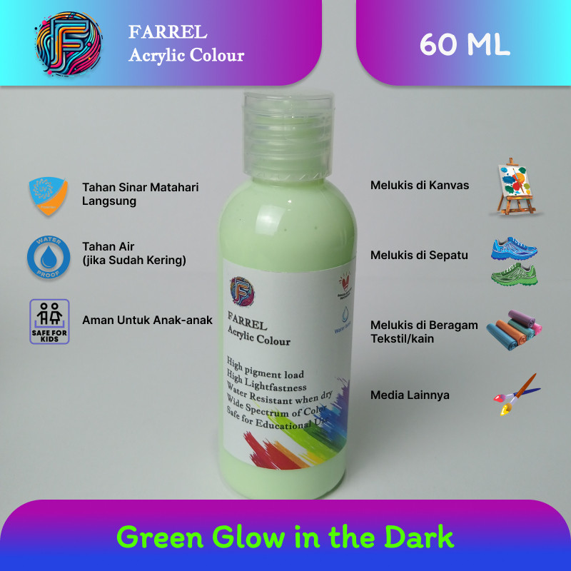 

Cat Akrilik / Lukis / Kanvas / Mural Glow In The Dark Series Isi 60 ml Farrel Acrylic Colour