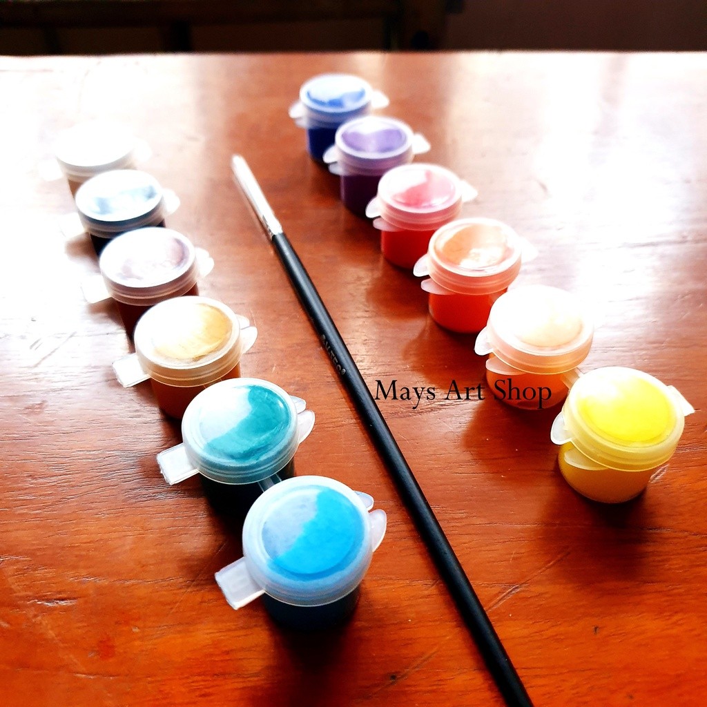 

Cat Lukis Akrilik V-Tec dan Kuas Set Isi 12 Warna Dasar 5 ml Plus Tube Botol Tempat Cat / Vtec