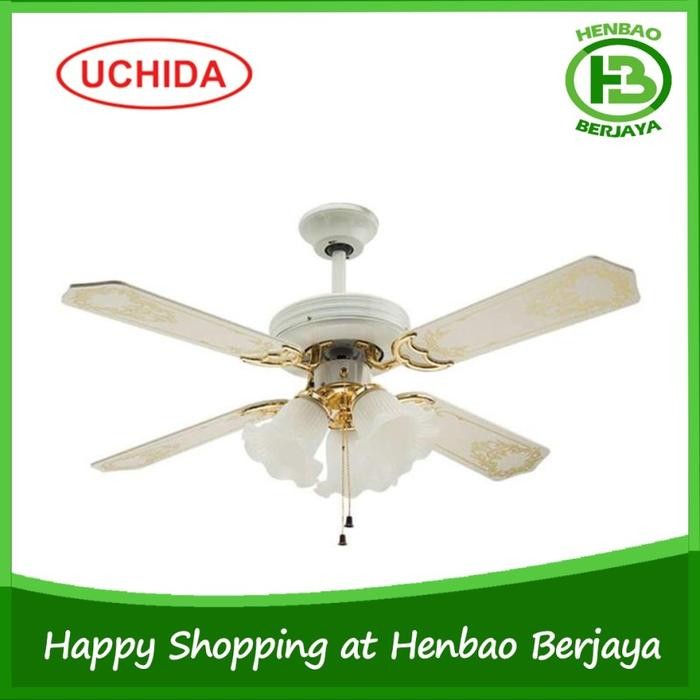 JTTOP" UCHIDA CEILING FAN 42 INCH PUTIH 3 LAMPU CF125 KIPAS ANGIN PLAFON KAYU