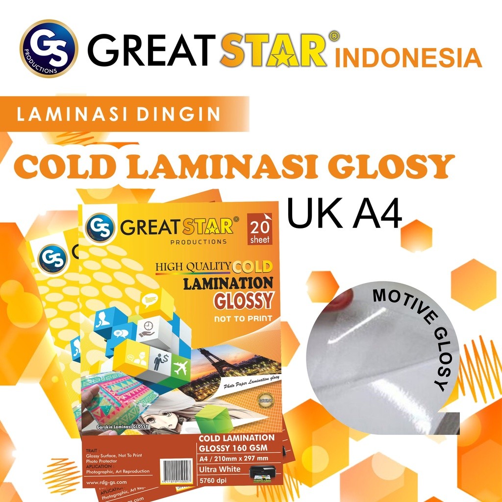 

LAMINASI DINGIN GLOSY 160 GSM A4/20 Lembar GREAT STAR