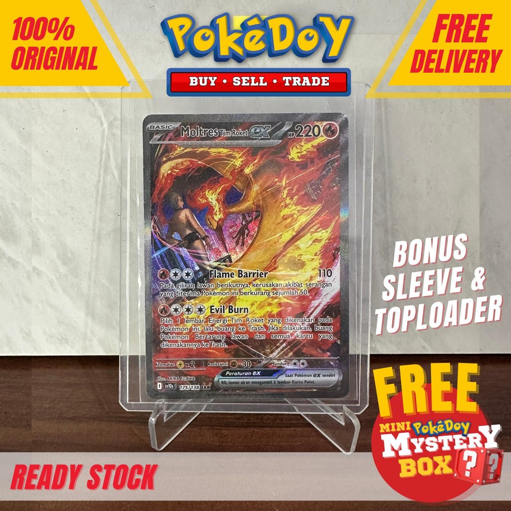 TCG Pokemon KEHADIRAN JUARA Moltres Tim Roket SAR 175 / 138 INDONESIA SV10s Kartu Art Rare Secret Ko