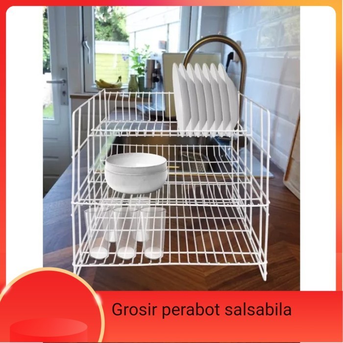 PREMIUM Rak piring susun 3 besi putih dragon,rak piring wastafel susun 3 besi