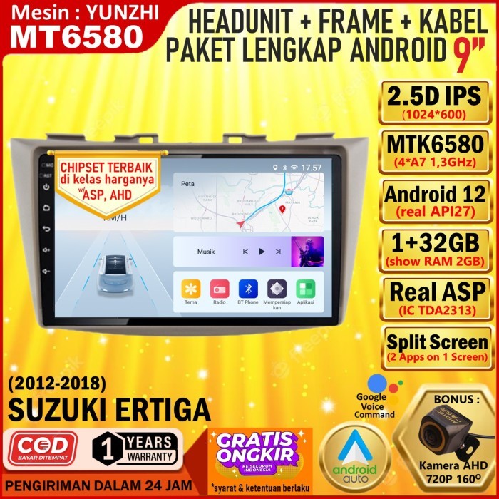 PREMIUM Headunit Android MT6580 1/32GB+Soket+Frame 9 inch Suzuki Ertiga 2012