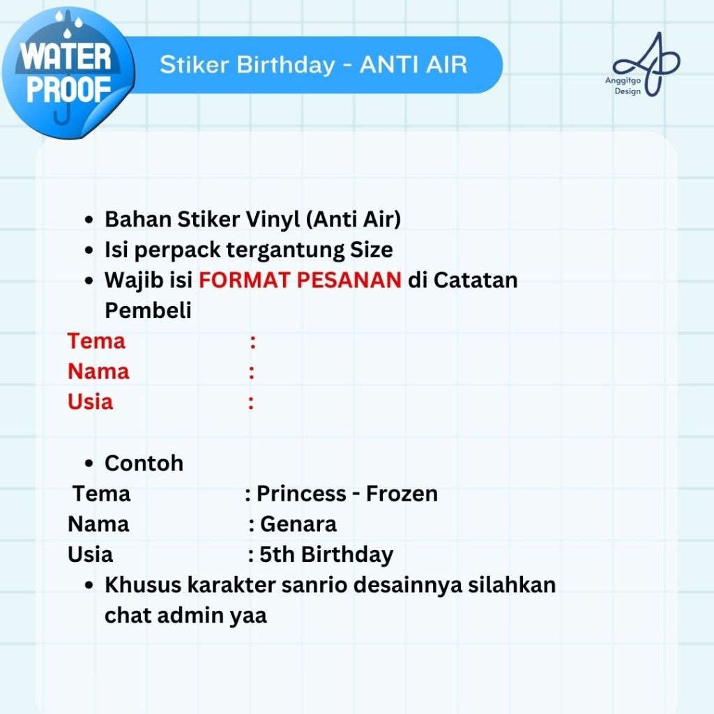 

Stiker ULANG TAHUN CUSTOM NAMA Sticker Birthday Anak Custom Anti Air Waterproof