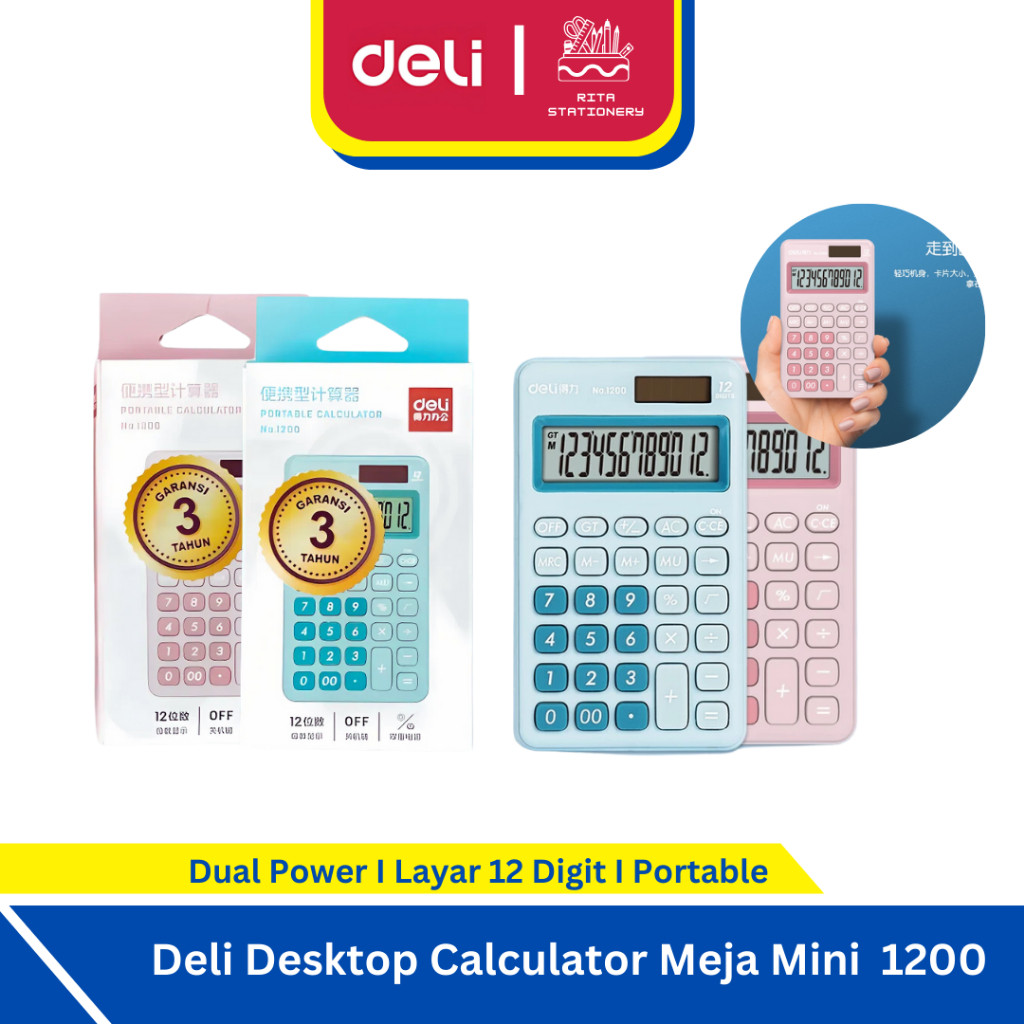 

Deli Desktop Calculator / Kalkulator Meja Mini Portable Dual Power Lucu 1200 WE!!