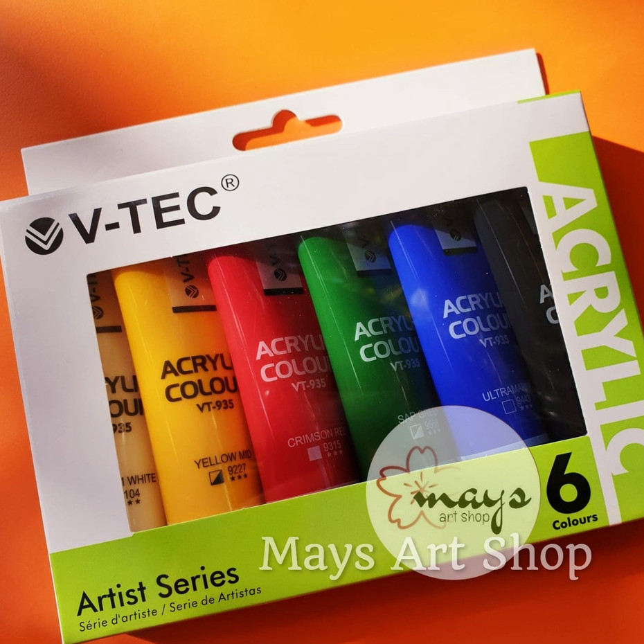 

Cat Akrilik Set Lukis V-Tec Isi 6 Warna Dasar x 30 ml / Vtec Acrylic Paint Color 6x30 ml Colour