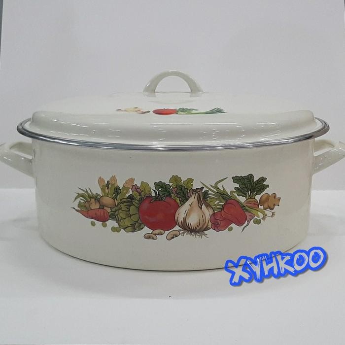 Panci Jumbo Besar Enamel Ceper 36cm Motif Buah Sayur Bunga