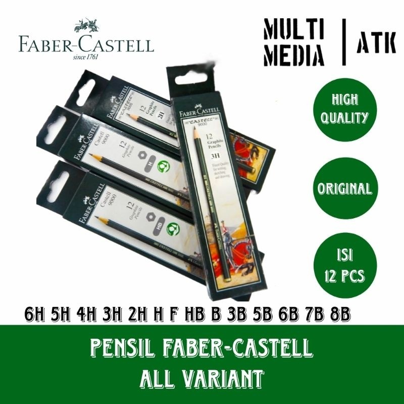 

FABER-CASTELL 9000 BLACK PENCIL 6H 5H 4H 3H 2H H F HB B 3B 5B 6B 7B 8B / PENSIL FABER-CASTELL