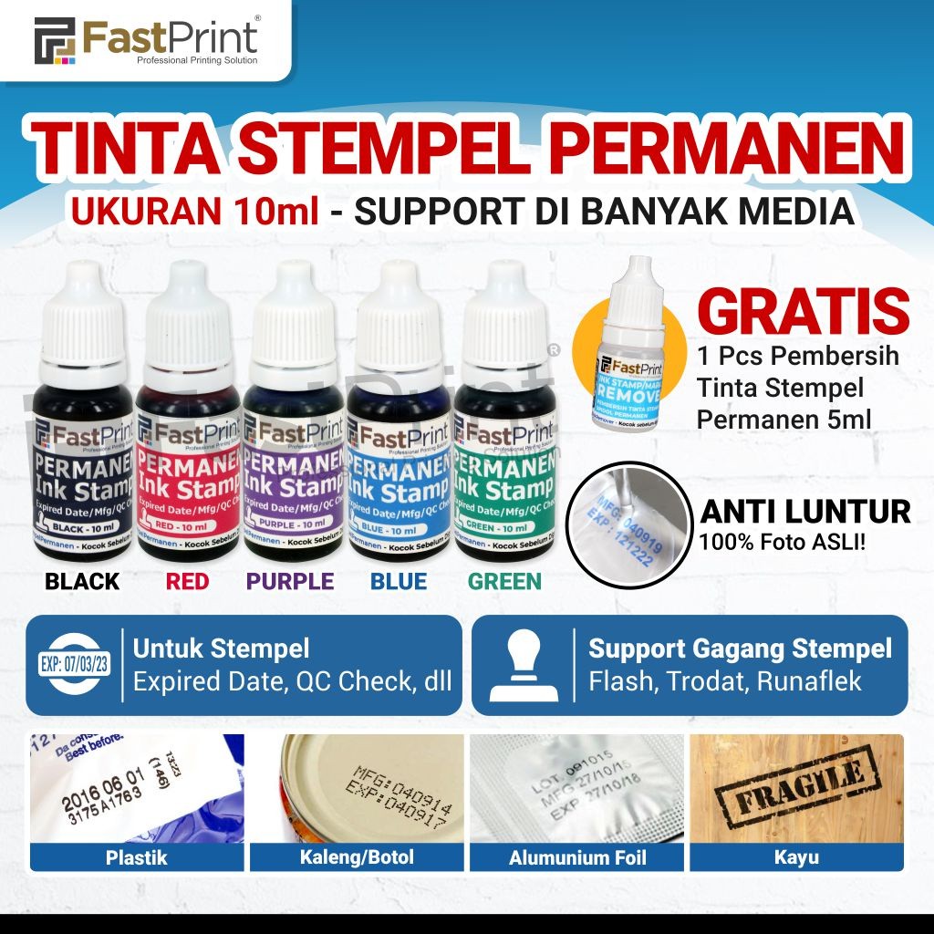 

Tinta Stempel Permanen Tanggal Kadaluarsa Fast Print Ink Waterproof 10 ML WE!!