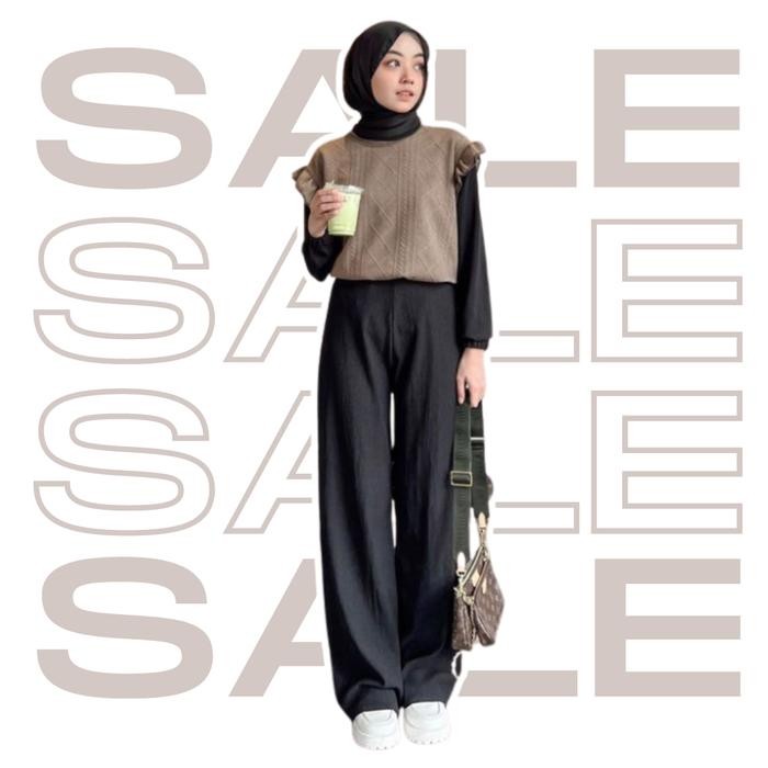 Sasa Outfit Set Wanita Hijab ( Bawahan Celana Kulot Hitam + Baju Atasan Inner Longsleeve + Outer
