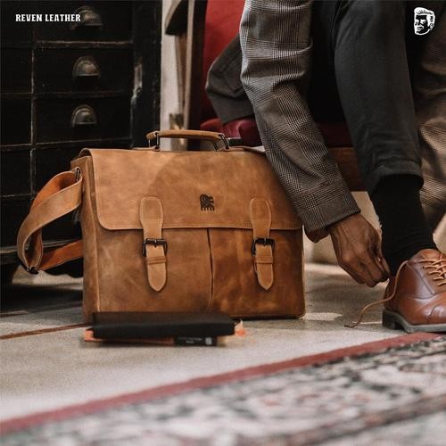 Tas Laptop Kulit 14 inch 11 inch Tas Kerja Kantor Pria Branded Premium - Tan, 11 inch