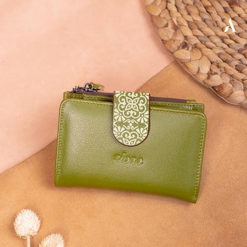 Dompet Wanita Kulit Sapi Asli Alona Sekar Wallet Branded Original - Hijau