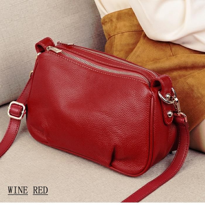 Tas Wanita TAS KULIT ASLI WANITA TAS WANITA PREMIUM TAS ASLI KULIT GARUT SLEMPANG - Merah, S elegan 