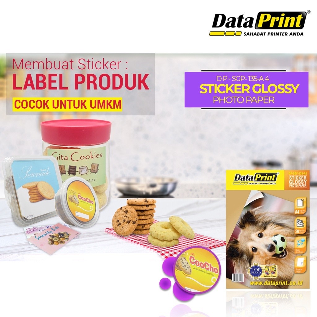 

DataPrint Sticker Glossy Paper 135 gr A4 / kertas Label kemasan / stiker / desain logo