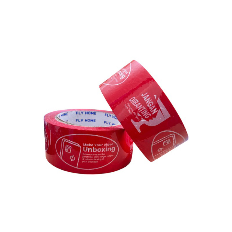 

FLYHOME Lakban Fragile unboxing merah 100yard 2inci 45x100 yard 1 dus - 72Rolls printing segel