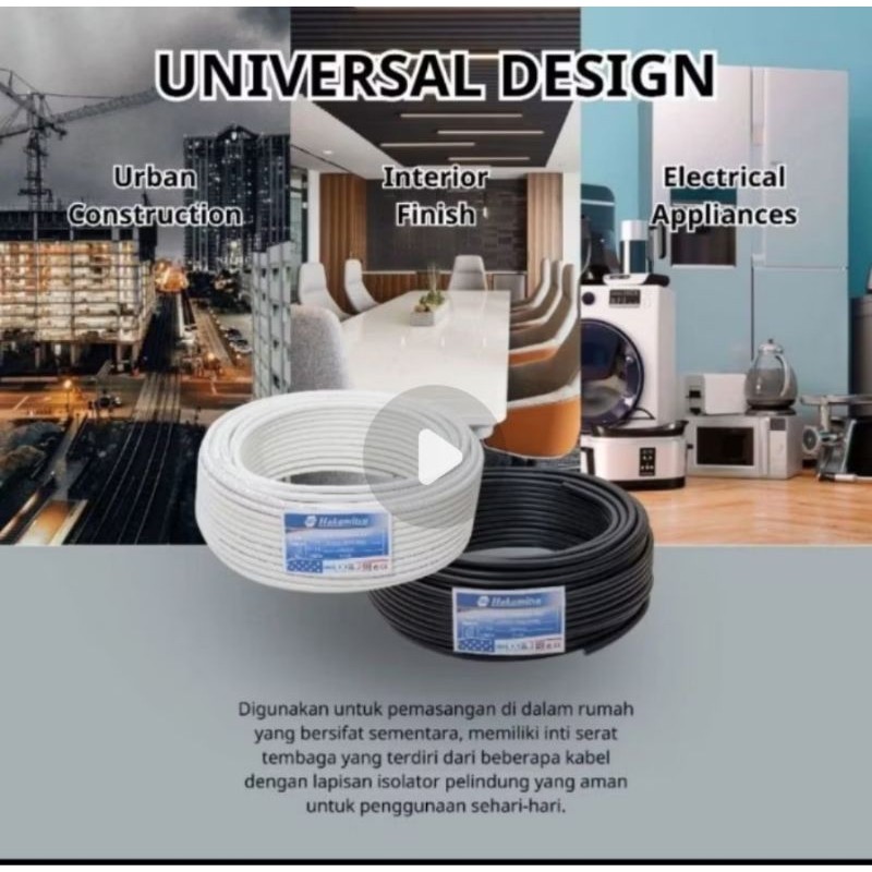 HAKAMITSU - (PUTIH) Kabel Serabut NYM HYO 2x0.75 50 yard / Hakamitsu Kabel Serabut SNI 2x0.75