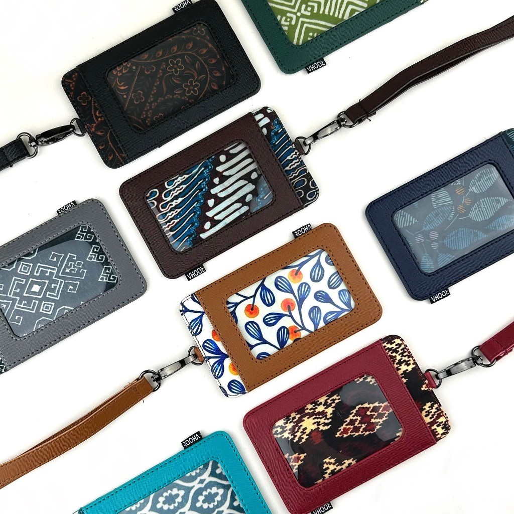 

ID card holder hanging wallet name tag kartu lanyard kulit imitasi kain motif batik etnik