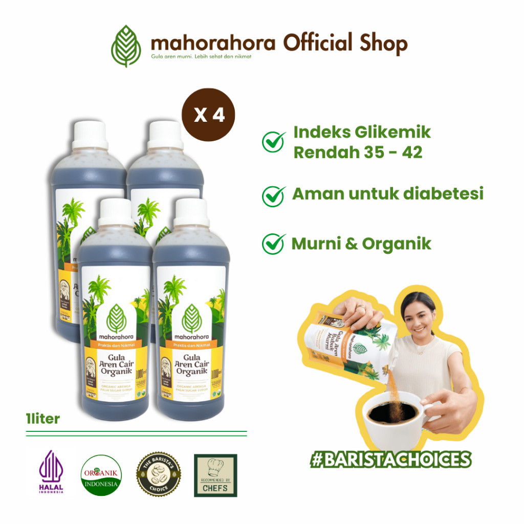

MAHORAHORA PAKET HEMAT GULA AREN CAIR ORGANIK 1 LITER, PREMIUM DAN HALAL - 4 PCS BEST SELLER