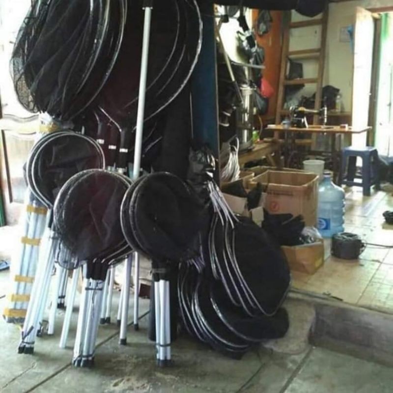 serokan serok seser almunium diameter 30 40 50 60 cm panjang gagang 50 100 cm kolam ikan koi arwana