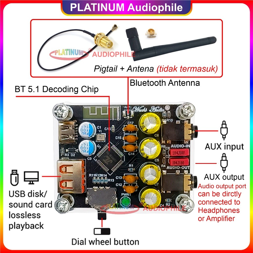 Bluetooth Audio Decoding BT 5.1 Lossless Flac MP3 Audio Receiver Decoder ZK-PT2