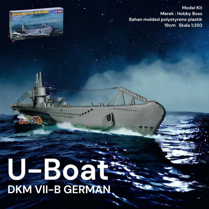 Model Kit miniatur kapal selam DKM VII-B U-Boat Hobby Boss 19 cm 1:350