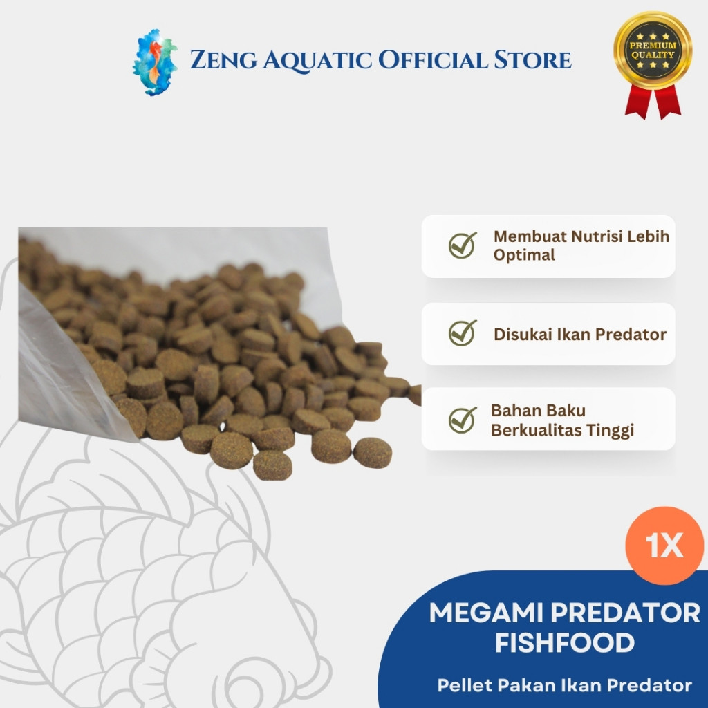 PELET PAKAN IKAN PREDATOR MEGAMI SINKING TENGGELAM 500 GRAM