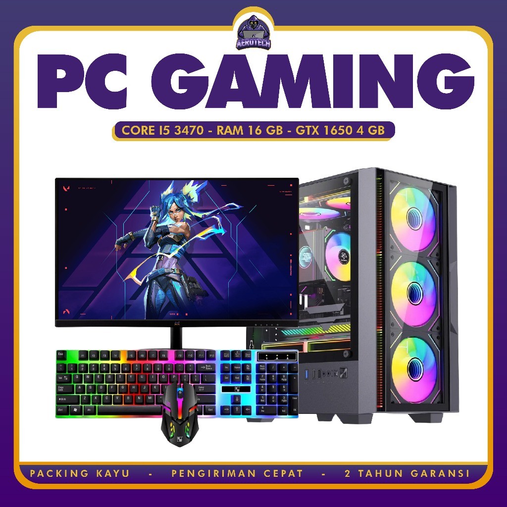 PC RAKITAN GAMING I5 3470 RAM 16 GB VGA 8 GB LED 24 INCH 100 HZ SIAP DESAIN DAN LIVE STREAMING
