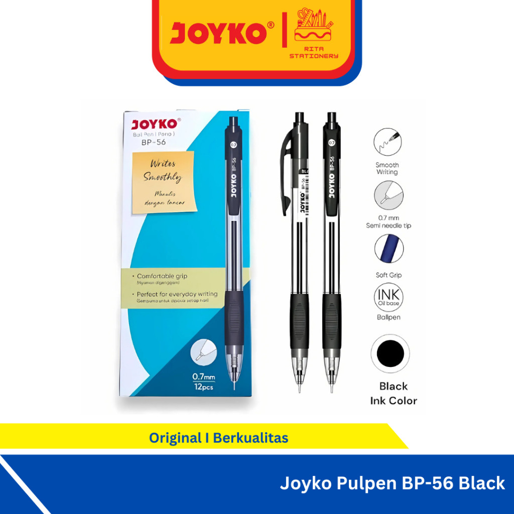 

Pulpen Joyko Selusin BP-56 0.7mm Retractable Ceklek bolpen pen - 1 pack isi 12