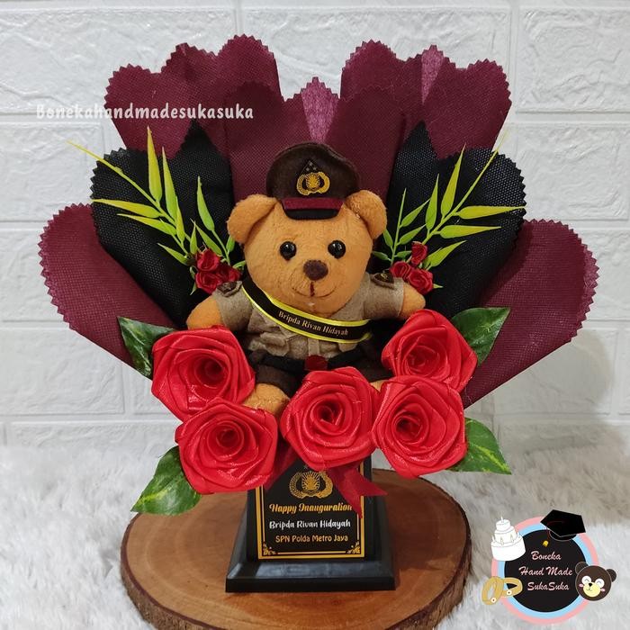 PREMIUM Buket Boneka Profesi Polisi Pelantikan Kenaikan Pangkat Brimob Custom Polwan Polisi Wanita 1