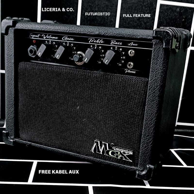 Ampli gitar MGX Distorsi/Aux/headphone (bisa mic) - free kabel Aux