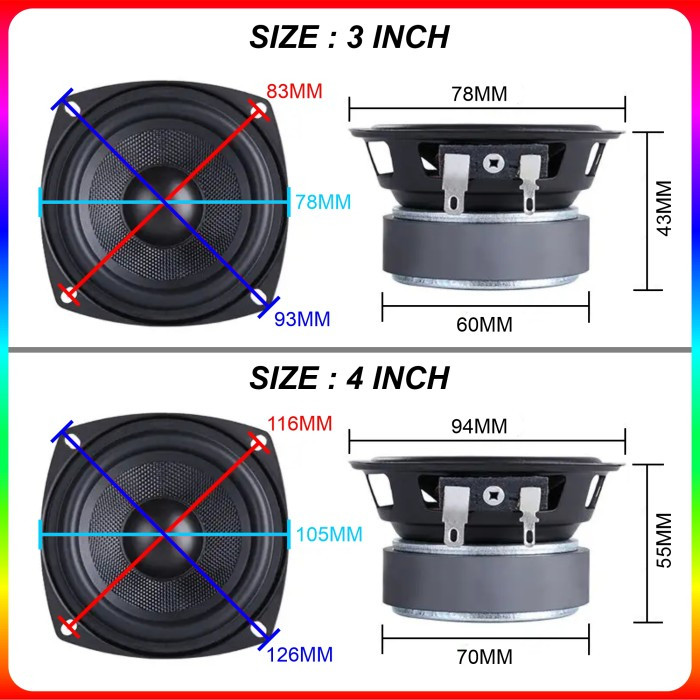 Speaker Full range Bass 3 4 Inch 4 ohm 80W 100W Hifi Fullrange MidBass Mid Woofer LM-318S LM-418S