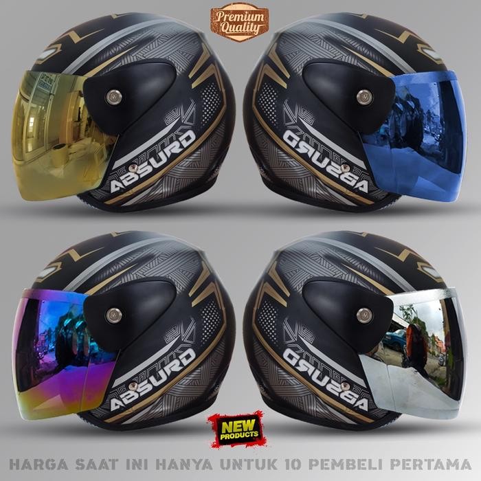 PREMIUM Helm Half Face Dewasa Evolution Seperti Helm GM Original Motif Absurd Hitam Dof COD Free Box