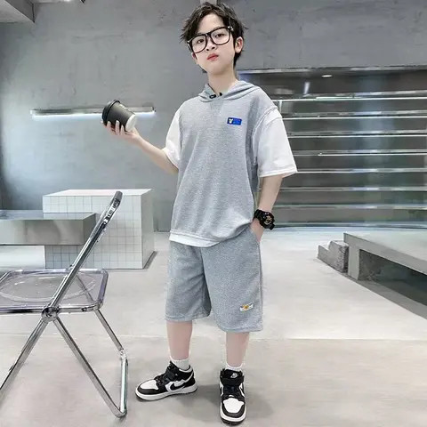 Setelan Casual Anak Laki Laki Usia 3-9 Tahun Korean Style Terbaru Hoodie Setcel Waffle Uniqlo