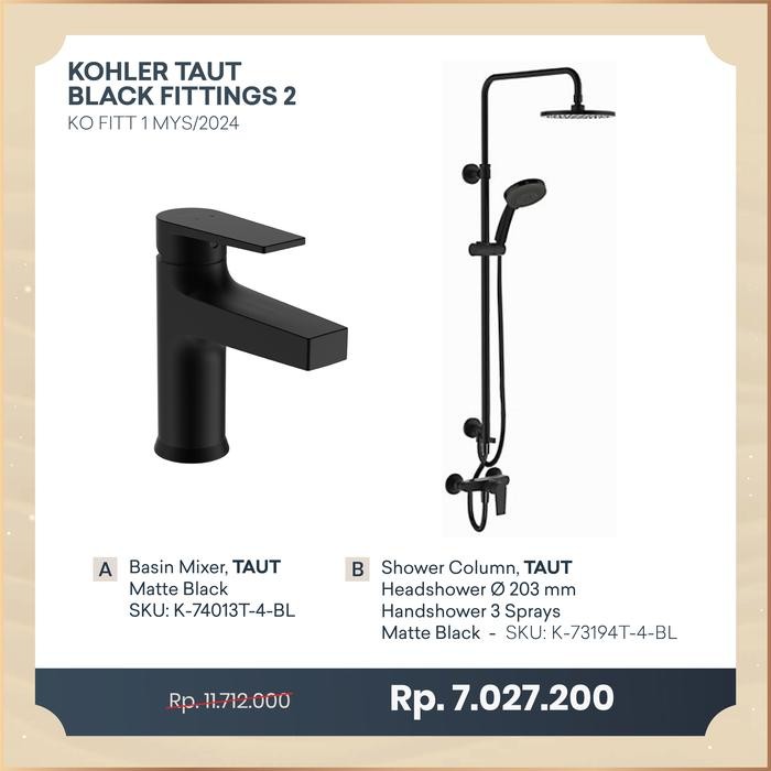 Kohler Shower Taut Black Fittings Package/ Paket Kohler Shower
