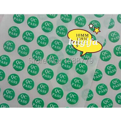 Free shipping, 1000 / PCS, 10 mmQC PASS round stickers green sticker environmental protection the no