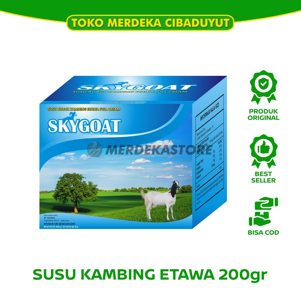 

Susu Kambing Etawa Bubuk Full cream SKYGOAT / SKY GOAT / AMH Vanila Jahe Coklat 1 box 10 sachet @ 20