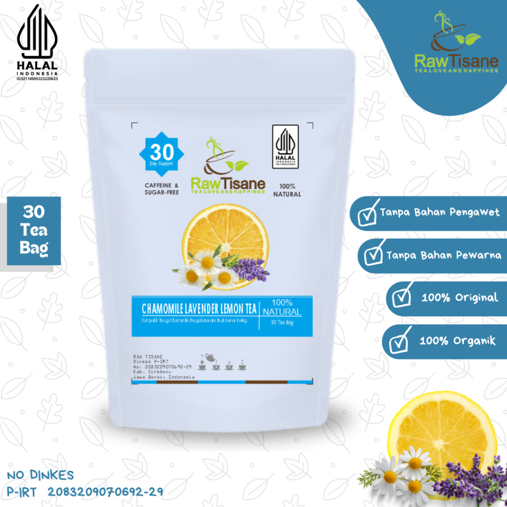 

RAW TISANE Chamomile Lavender Lemon Tea : Teh Celup Bunga Chamomile, Lavender & Buah Lemon Isi 30