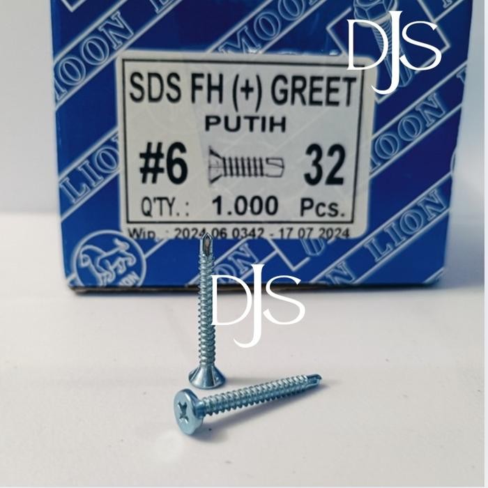 #6X32 SDS FH (+) GREET PUTIH SEKRUP SDS FH (+) GRC 6X32 MOON LION SKRUP ROOFING GRC PUTIH 3,2CM