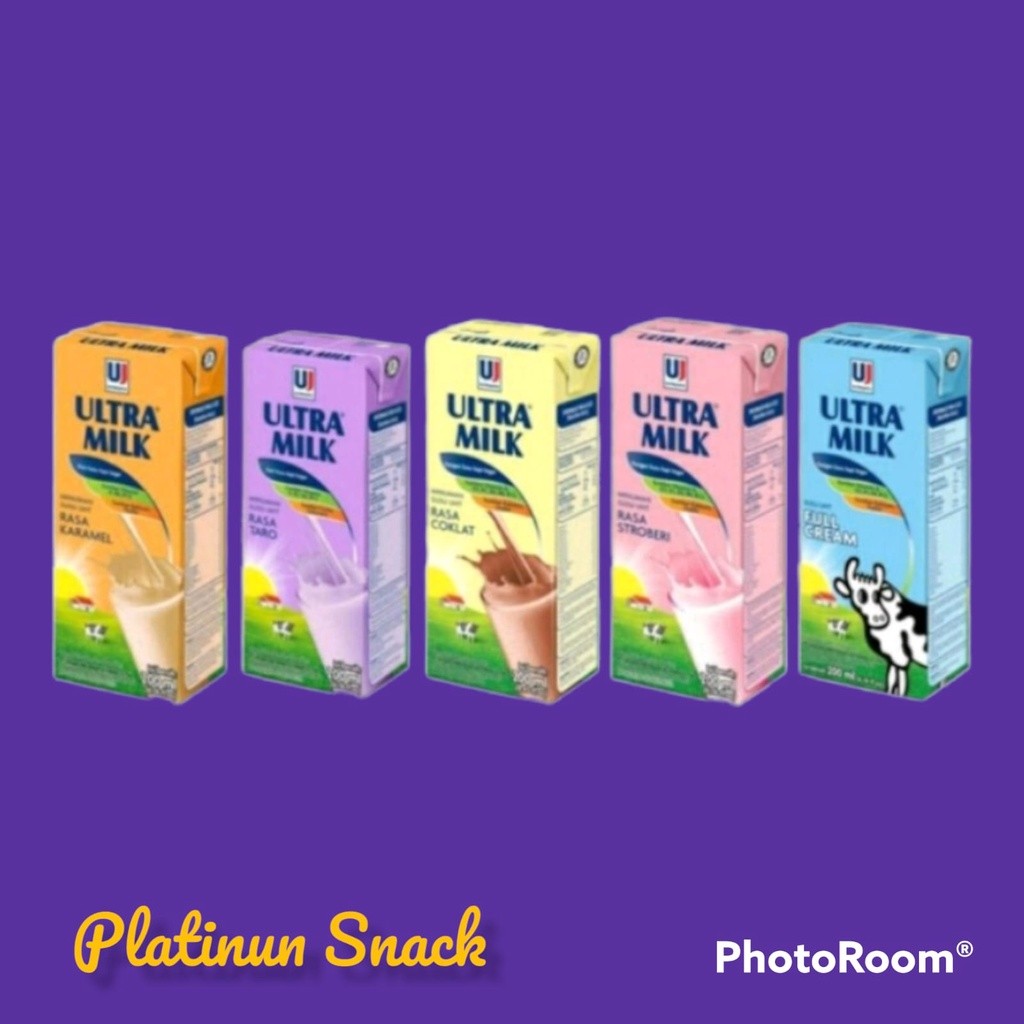 

Susu UHT Ultra Milk 200 ml Cokelat, Strawberry, Full Cream 1 Dus (24 x 200 ml)