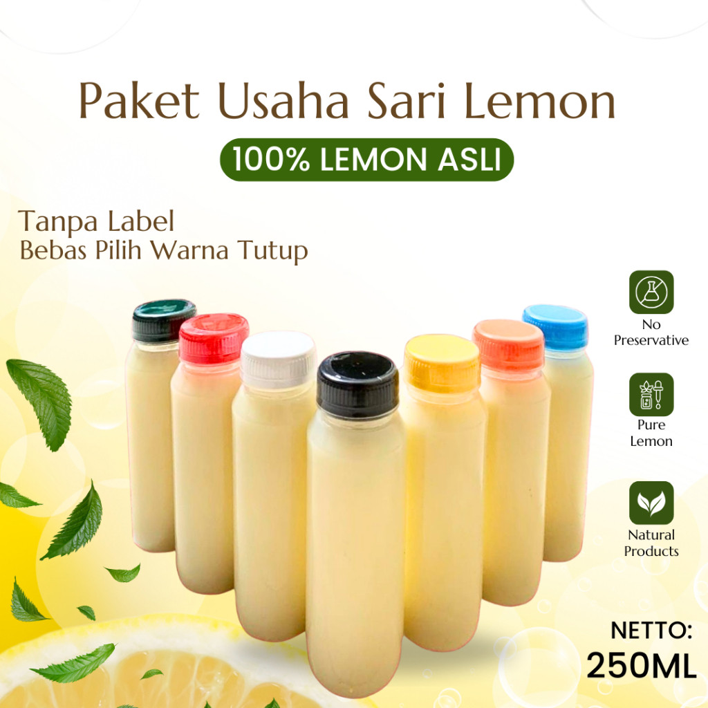 

PAKET USAHA Sari Lemon Lokal 250ML Tanpa Label Tanpa Pengawet Bisa Request Warna Tutup