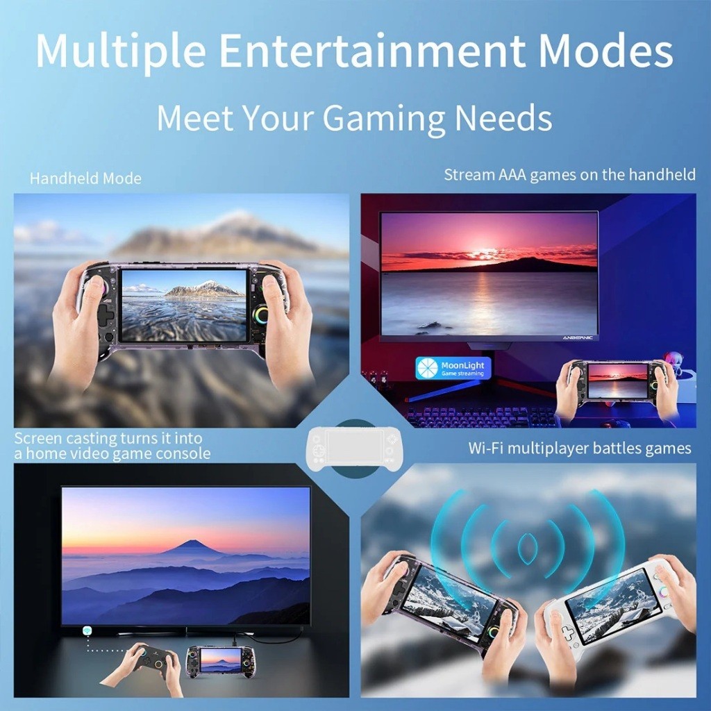 ANBERNIC RG557 12GB 256GB Handheld Gaming Android 14 UFS4.0 Layar AMOLED 5.48 Inch Emulator PS2 Wii