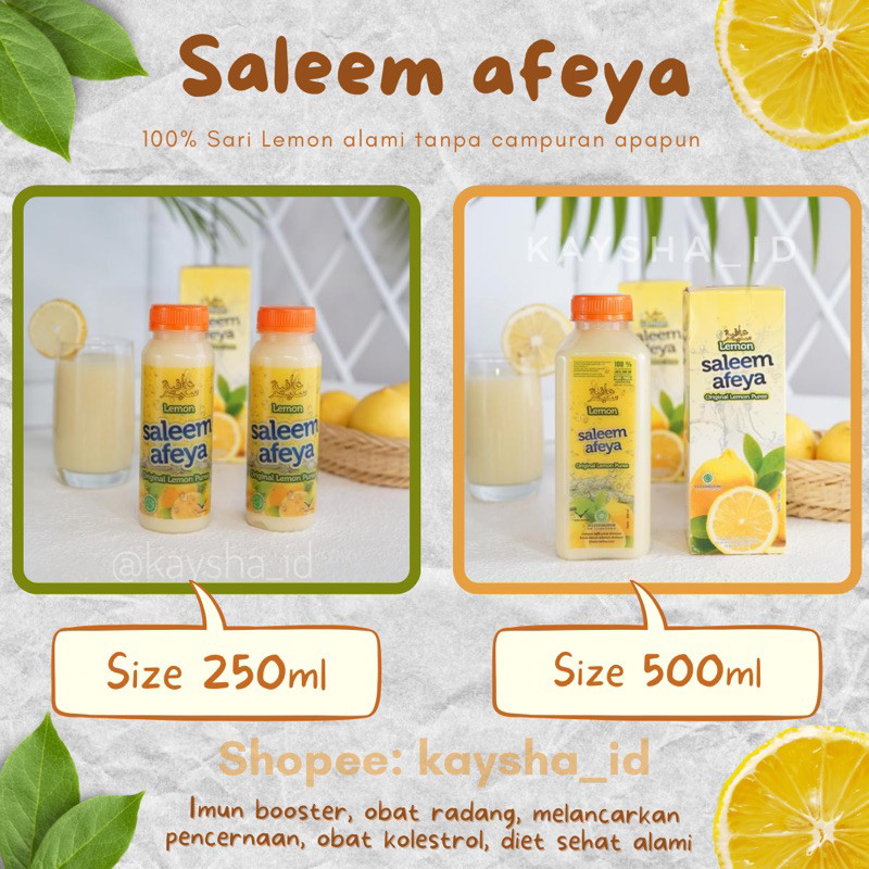 

LEMON SALEEM AFEYA ORIGINAL 100% SARI LEMON TANPA CAMPURAN AIR SIZE 500ml dan 250ml / SALEEM AFEYA