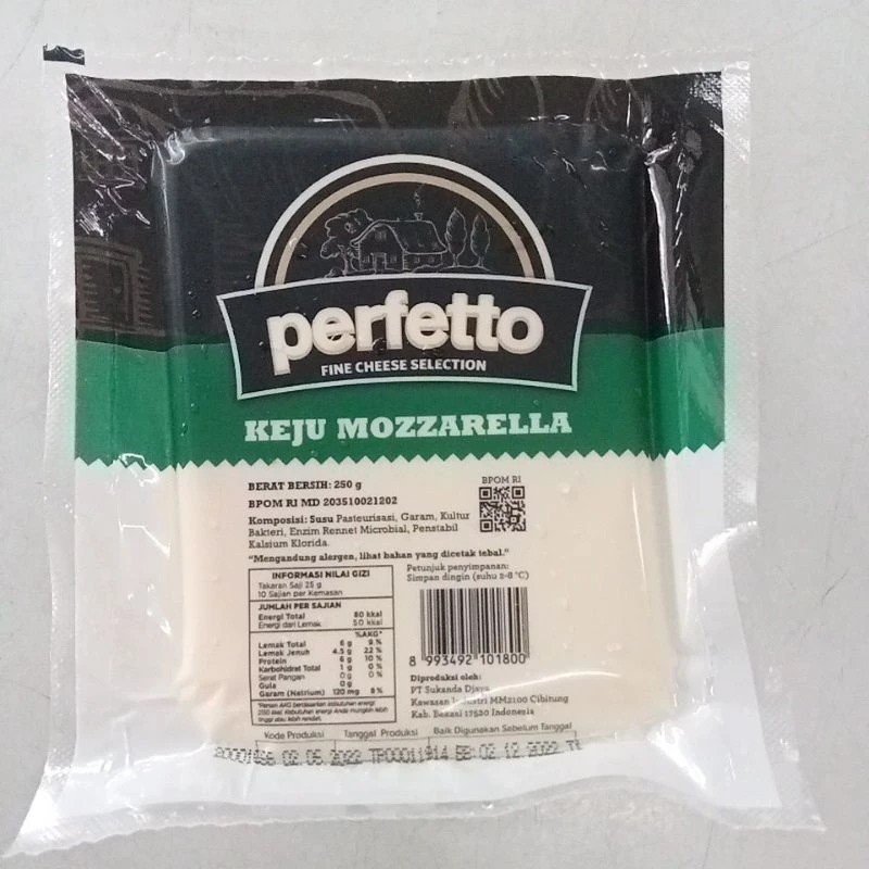 

Keju Mozzarella Perfetto 250gr Pack Original Kemasan Pabrik