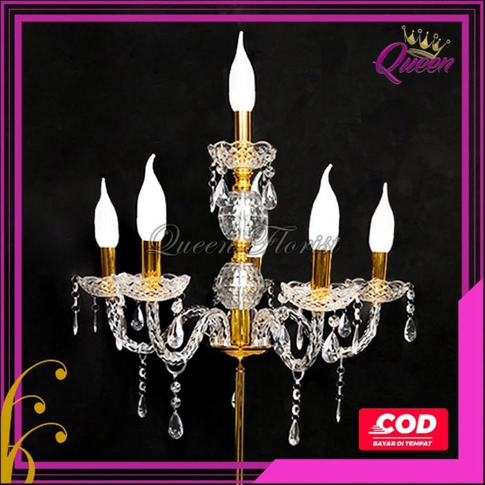 1 Set Lampu Standing / Berdiri Lilin Chandelier Cabang 6 Kristal Akrilik - Lampu dekorasi pelaminan