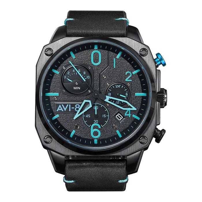 Terlaris Jam Tangan Pria AVI-8 Hawker Hunter AV-4052-05 Retrograde Chronograph Men Black Dial Black