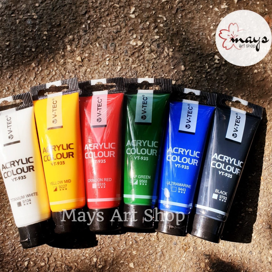 

Cat Akrilik Set Lukis V-Tec Isi 6 Warna Dasar x 30 ml / Vtec Acrylic Paint Color 6x30 ml Colour