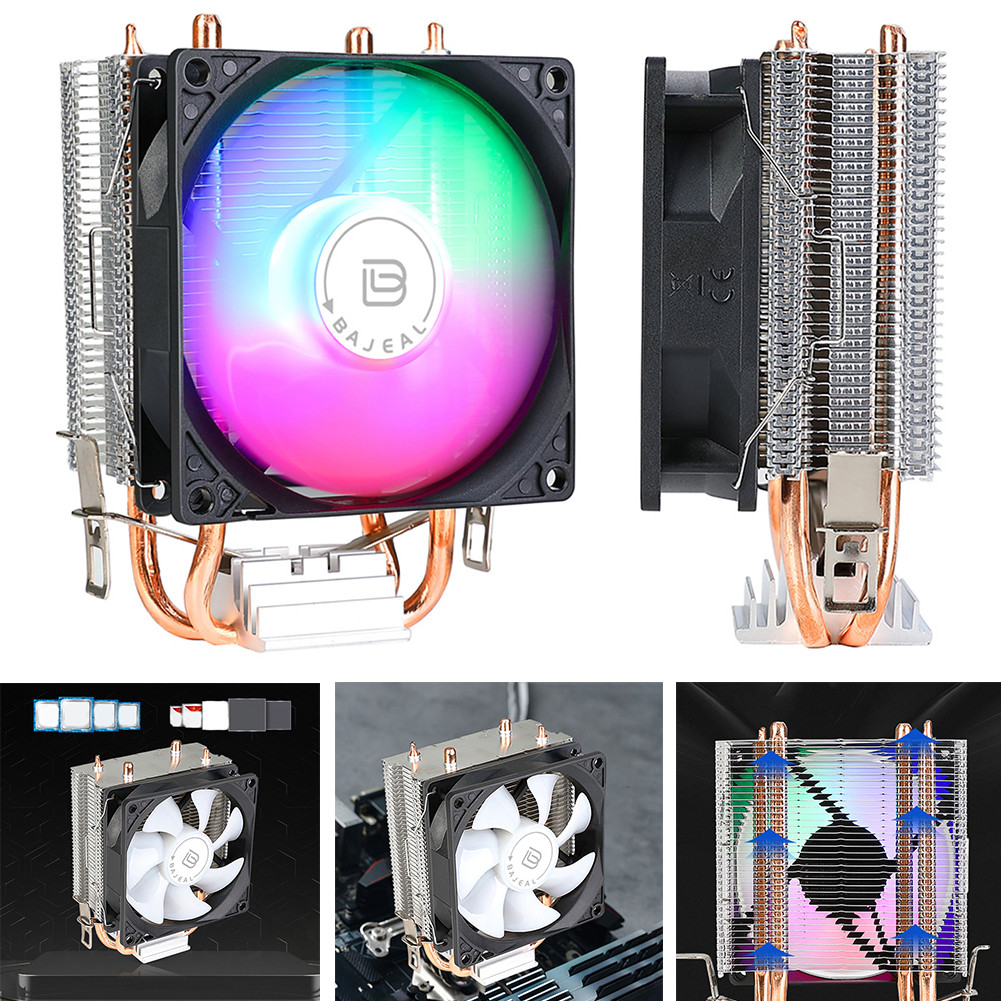 90Mm Cpu Air Cooler With 2 Heat Pipes Quiet Rainbow Rgb Cooling Fan 3Pin Silent Rgb Fan For Intel